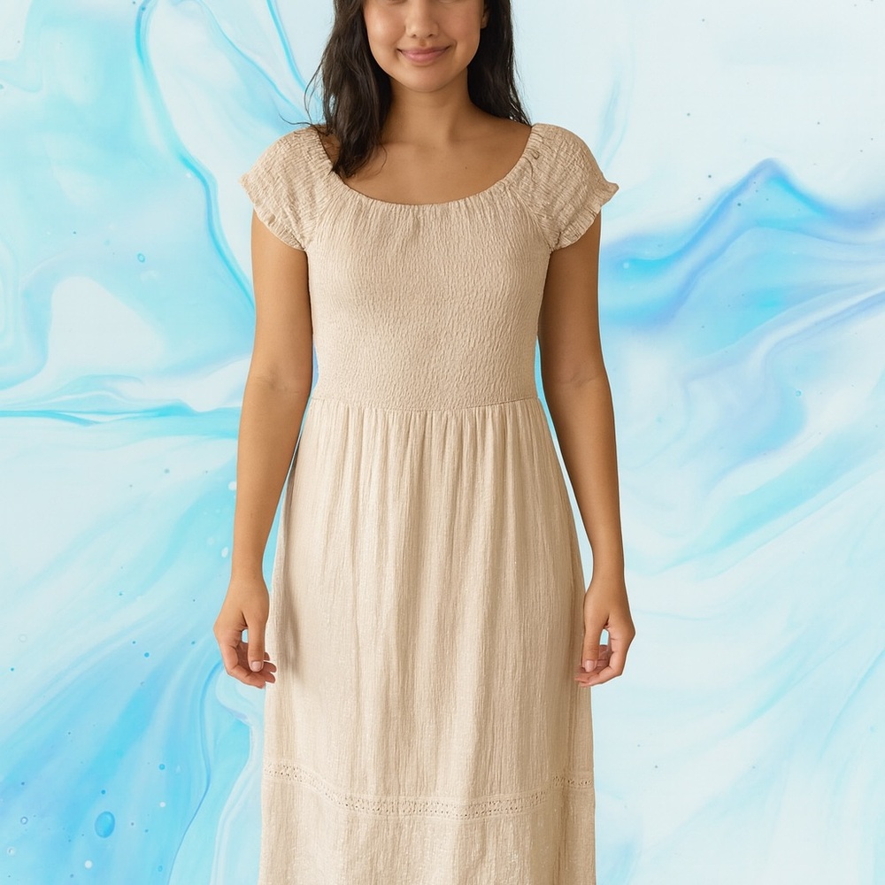 Cream Short Sleeve Maxi Dress